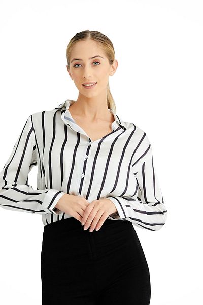 veira Stylish Striped Satin Women's Shirt - Long Sleeve, Shirt Collar
