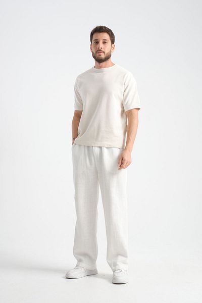 Redline Παχύ ανδρικό χοντρό φαρδύ λινό look casual παντελόνι με φαρδύ πόδι Νέα σεζόν