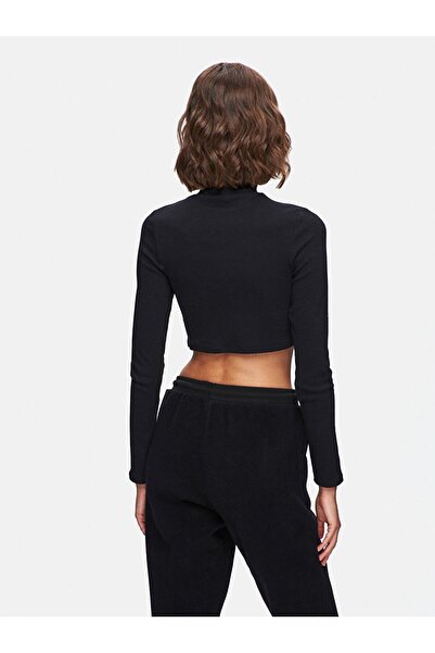 Ltb Hanorac negru cu guler subțire cu nervuri