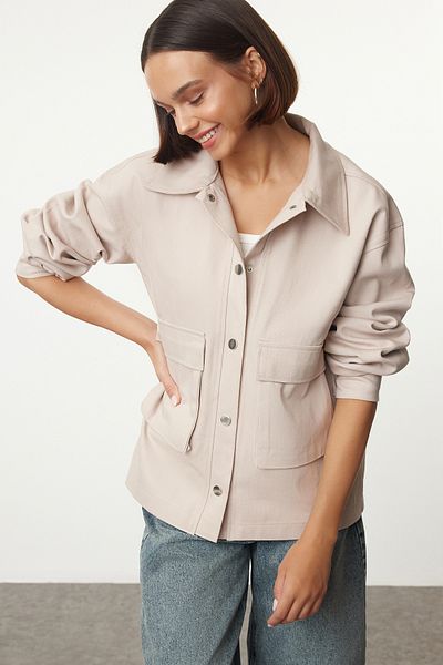 Trendyol Collection Beige Snap Detailed Pocket Woven Jacket Twoaw25Ce00035