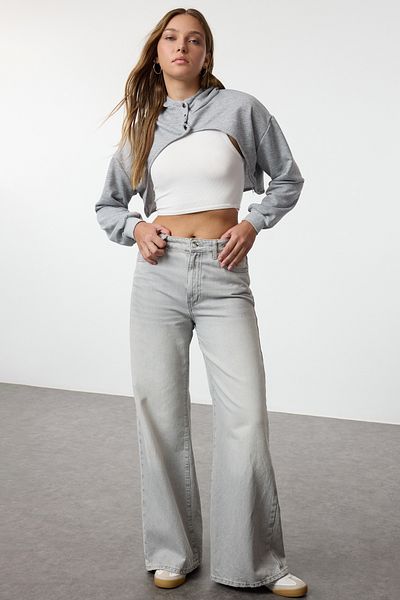 Trendyol Collection Melange Gray Knitted Sweatshirt - Twoaw25Sw00091