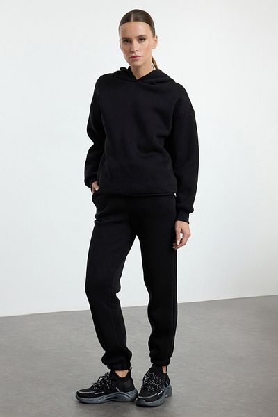Trendyol Collection Σετ φόρμας χονδρής FleEcE Μαύρη κουκούλα - Oversize Cut TWOAW25EM00006