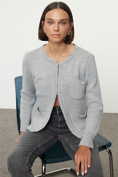 Trendyol Collection Knitwear Gray Cardigan - Pocket Detailed, Twoaw25Hi00085