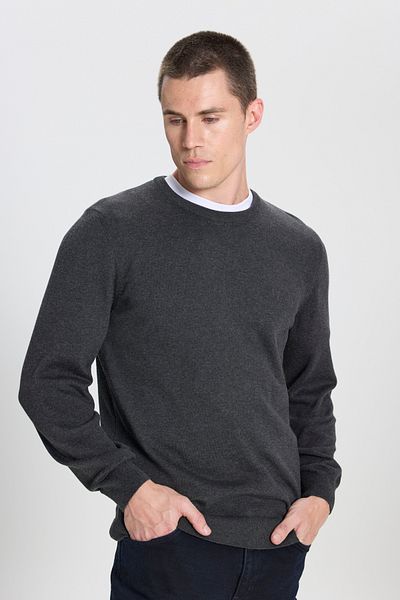 WRANGLER Regular Fit Regular Cut Crew Neck Gray Melange Men's Knitwear Sweater