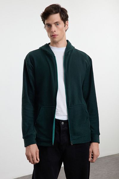 Trendyol Collection Tmavě zelený fleecový svetr na zip – Regular Fit Tmnaw25Sw00183