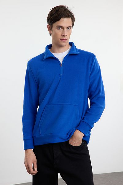 Trendyol Collection Hanorac Saks cu tăietură obișnuită/normal cu guler ridicat, anti-pilling, menține căldură/fleece TMNAW25SW00182