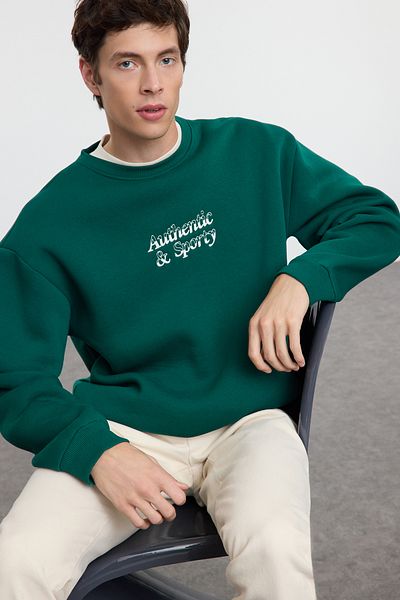Trendyol Collection Smaragdově zelená vyšívaná oversize mikina – fleece, Tmnaw25Sw00012