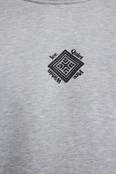 Trendyol Collection Γκρι μελανζέ κανονική/κανονική εφαρμογή με φουσκωτό εμπριμέ φλις εσωτερικά/ζεστό φούτερ TMNAW25SW00032