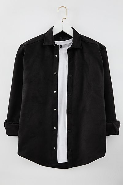 Trendyol Collection Suede Slim Fit Black Winter Shirt - Tmnaw25go00040