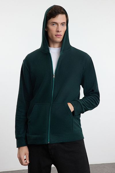 Trendyol Collection Tmavě zelený fleecový svetr na zip – Regular Fit Tmnaw25Sw00183