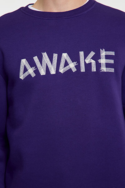 Trendyol Collection Μωβ κεντημένο oversize φούτερ φλις - TMNAW25SW00061