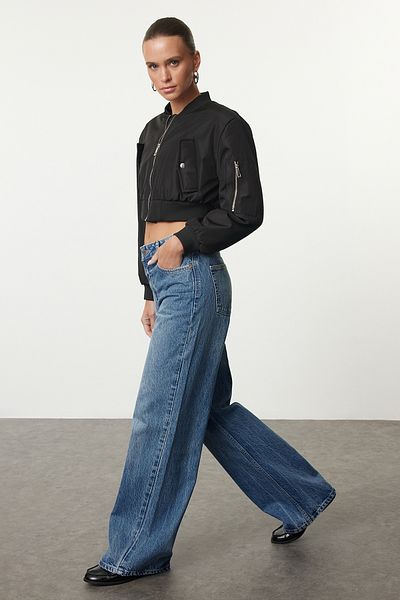Trendyol Collection Blugi albaștri cu talie înaltă cu picioare largi TWOAW25JE00305
