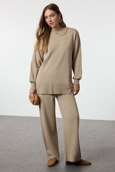 Trendyol Modest Bézs kiegészítők részletes kötöttáru alsó-felső készlet TCTAW25US00060