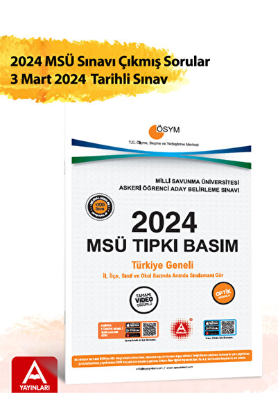 A Yayınları ÖSYM 2024 MSÜ Çıkmış Soruları Tamamı Video Çözümlü 3 Mart 2024 MSÜ Sınavı Soruları