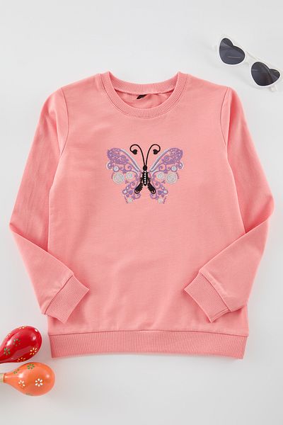 TRENDYOLKIDS Dámská bavlněná pletená mikina s potiskem Losos TKDAW25SW00011