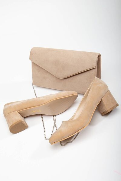 GULT طقم نسائي كلاسيكي قصير بكعب ستيليتو وحقيبة جلد سويدي