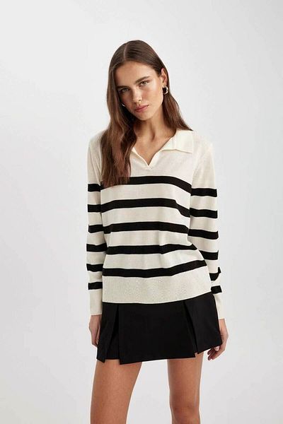 DeFacto Regular Fit Polo Neck Striped Basic Plain Knitwear Sweater 25K 801004471