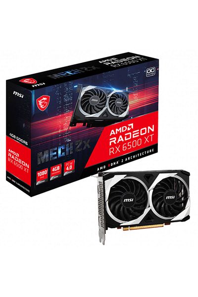 MSI بطاقة رسومات الألعاب Radeon Rx 6500 XT Mech - 2x 4 جيجابايت Gddr6 64bit Dx12