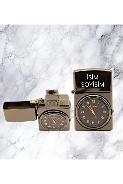 Genel Markalar Kişiye Özel Siyah Özel Tasarım Kapaklı Saatli Çakmak