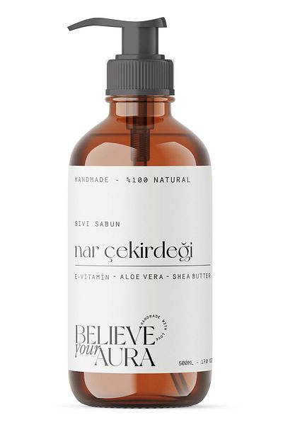 Believe Your Aura 500 ml 100% Natural Pomegranate Seed Oil - E-Vitamin Aloe Vera and Shea Butter Added Hand Soap