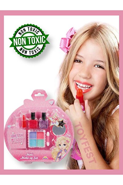 TOYFEST Sürülebilir Mini Makyaj Seti - Far + Ruj + Oje + Aksesuarlar Hepsi Bir Arada Kuaför Set - 3 Yaş +