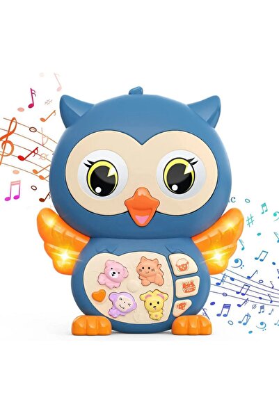 TOYFEST Hayvan Sesleri Çıkaran Işıklı Müzikli Baykuş Modelli İnteraktif Bebek Eğitici Tuşlu Oyuncak - Mavi