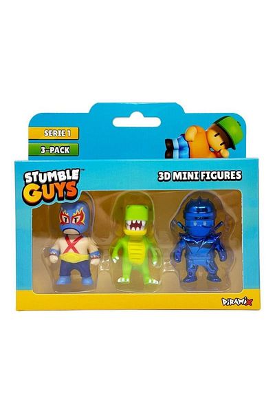 TOYFEST مجموعة شخصيات Stumble Guys Series 1 - 3D Mini مكونة من 3 قطع - 3 قطع Luchador T-Rex Chrome Dynamithron - 5 سم