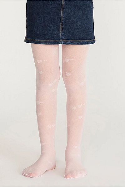Penti Pretty Twin Hearts Pink Patterned Thin Pantyhose