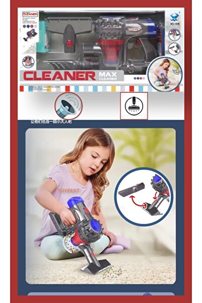 TOYFEST Çocuk Oyuncak Vakumlu Kısa Dikey Delüks Elektrik Süpürgesi 3 ü 1 Arada