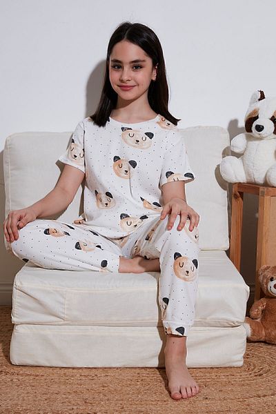 Lela Σετ πιτζάμες με κοντό μανίκι 100% Cotton Crew Σετ για κορίτσια6651002
