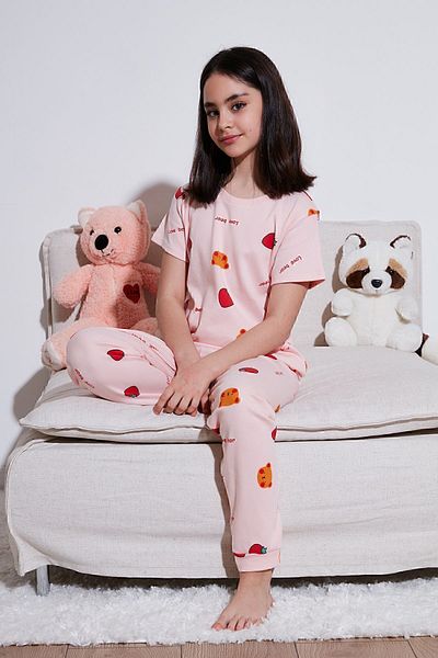 Lela 100% Cotton Crew Neck Short Sleeve Pajamas Set Girl's Suit6651002