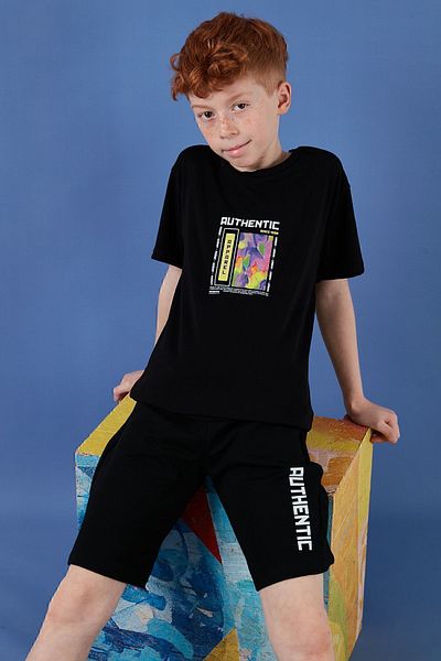 Lela Cotton Regular Fit Crew Neck Shorts Top and Bottom Set Boy's Suit6212011