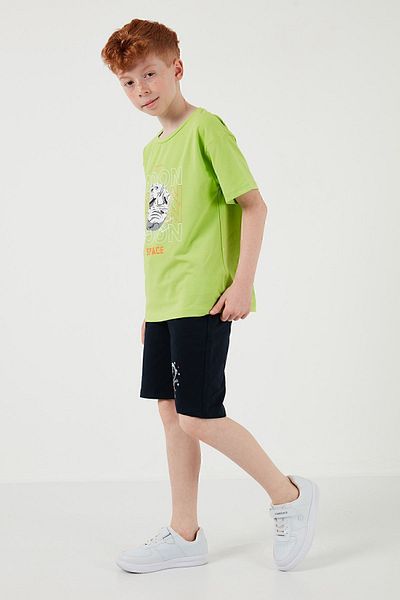 Lela Cotton Regular Fit Crew Neck Shorts Top and Bottom Set Boy's Suit6212008