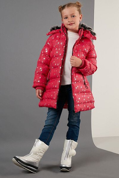 Lela Winter Long Coat with Faux Fur Collar, Removable Hooded Plush Lining, Girl's Coat 576005