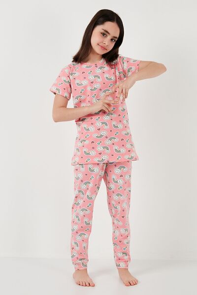 Lela 100% Cotton Crew Neck Short Sleeve Pajamas Set Girl's Suit6651004