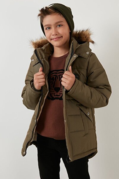 Lela Hooded Winter Coat with Faux Fur Collar and Plush Lining for Boys.