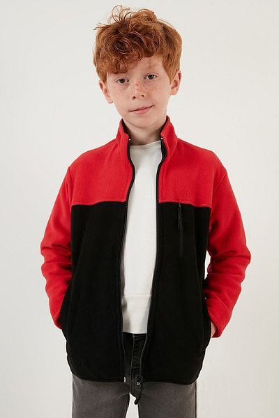 Lela Soft Textured Zippered Color Block Stand Collar Pocket Fleece Unisex Children's Fleece 5905001