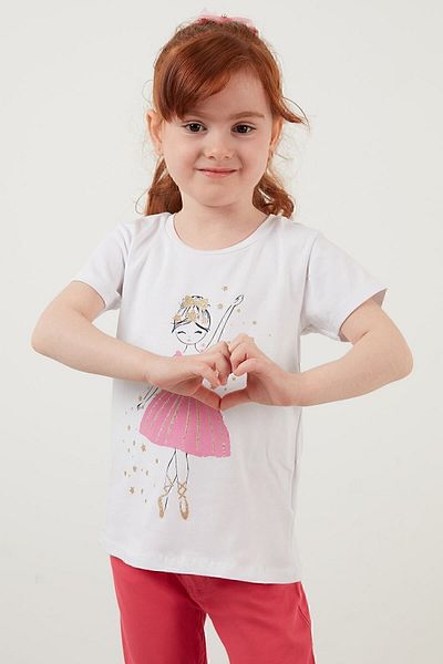 Lela Tricou din bumbac cu decolteu turn cu imprimeu pentru fetiță 6211037