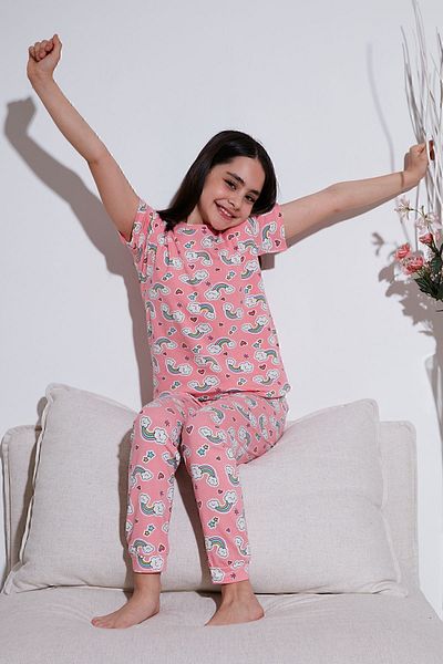 Lela 100% Cotton Crew Neck Short Sleeve Pajamas Set Girl's Suit6651004