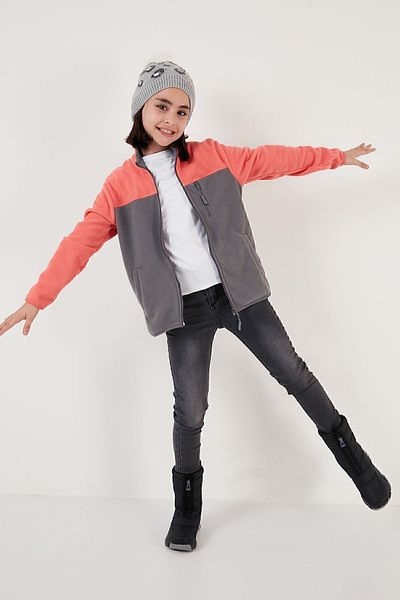 Lela Soft Textured Zippered Color Block Stand Collar Pocket Polar Unisex Children's POLAR 5905001