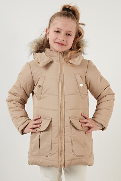 Lela Μπουφάν με τεχνητή γούνα στο γιακά και επένδυση από βελούδο με με κουκούλα τσέπες Μπουφάν για κορίτσια 6034040