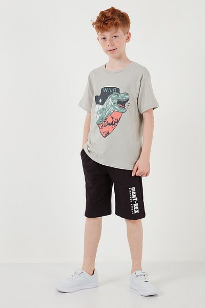 Lela Cotton Regular Fit Crew Neck Shorts Top and Bottom Set Boy's Suit6212018