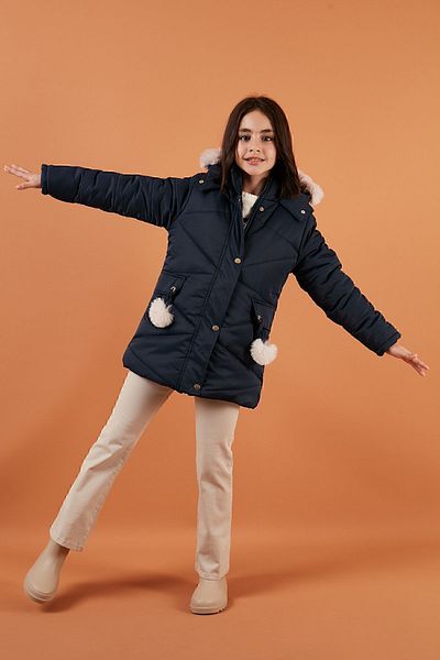 Lela Plyšový podšitý dívčí kabát s kapucí Puffer Coat 6035034