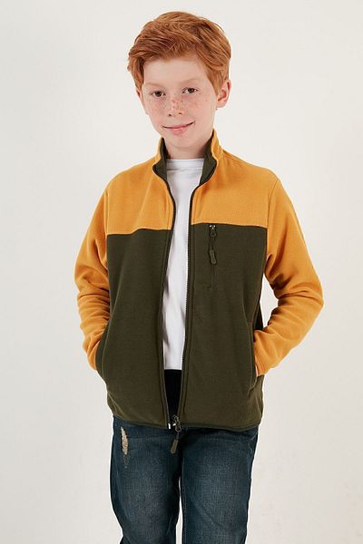 Lela Μαλακή υφή με φερμουάρ Color Block Stand γιακά τσέπη Fleece Unisex Παιδικό POLAR 5905001