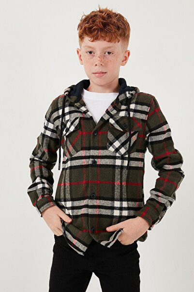 Lela Πουκάμισο ξυλοκόπο με κουκούλα για αγόρια - Διπλή τσέπη, καρό στάμπα CF25W81786
