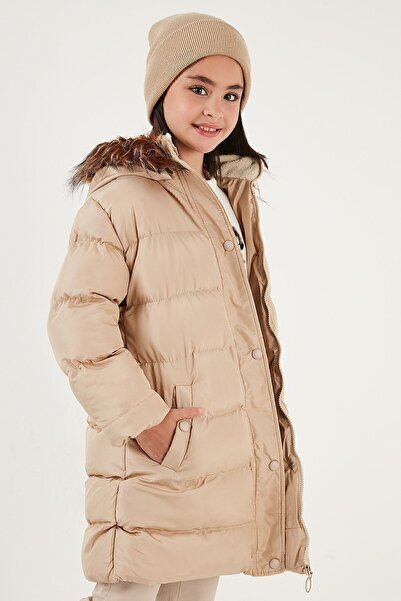 Lela Пальто для дівчинки з коміром Faux Kurklu з капюшоном і кишенями 6028720