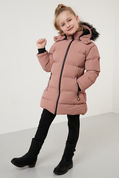 Lela Χειμερινό παλτό για κορίτσι με γιακά από ψεύτικη γούνα, βελούδινη φόδρα, χειμερινό παλτό με αφαιρούμενη κουκούλα 5