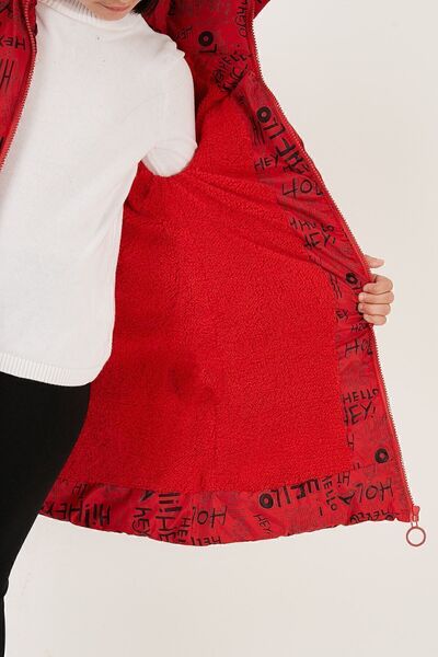 Lela Winter Coat with Faux Fur Text Print on the Collar and Removable Hooded Plush Lining for Girls