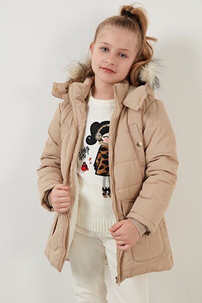 Lela Μπουφάν με τεχνητή γούνα στο γιακά και επένδυση από βελούδο με με κουκούλα τσέπες Μπουφάν για κορίτσια 6034040