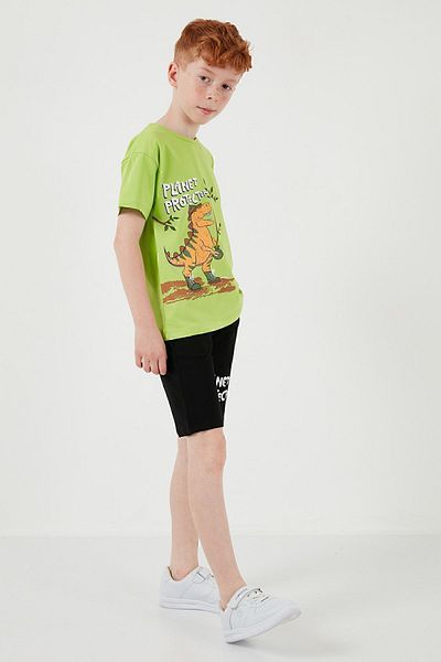 Lela Cotton Regular Fit Crew Neck Shorts Top and Bottom Set Boy's Suit6212009